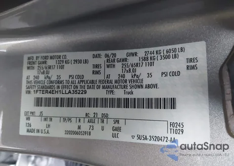 2020 Ford Ranger Xlt z USA, uszkodzony, nr VIN 1FTER4EH1LLA35229